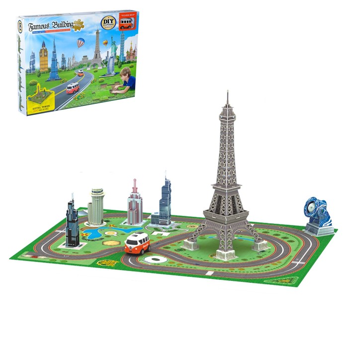 Автотрек - пазл "Париж", с машиной, работает от батареек