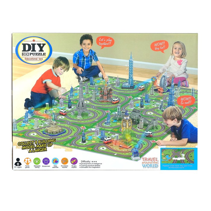 Автотрек - пазл "Париж", с машиной, работает от батареек