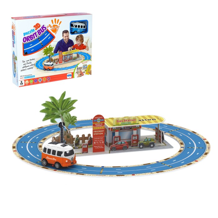 Автотрек - пазл "Заправочная станция", с машиной, работает от батареек