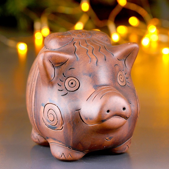 Копилка "Хрюня с бантиком" терракота