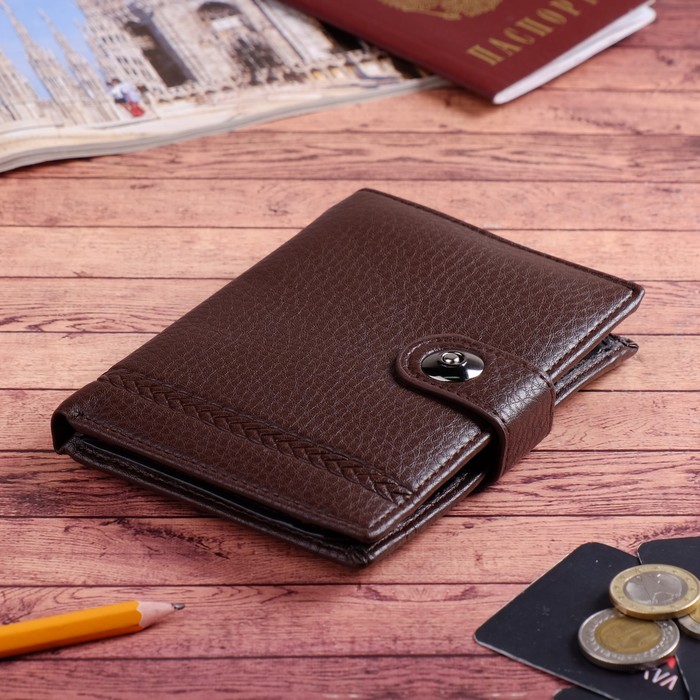 Портмоне мужское 2 в 1, для автодокументов, 2 отдела, для кредиток, для монет, цвет коричневый