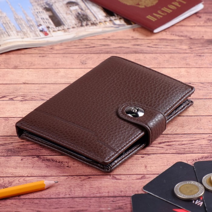 Портмоне мужское 2 в 1, для автодокументов, 2 отдела, для кредиток, для монет, цвет коричневый