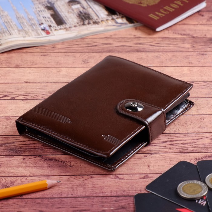 Портмоне мужское 2 в 1, для автодокументов, 2 отдела, для кредиток, для монет, цвет коричневый