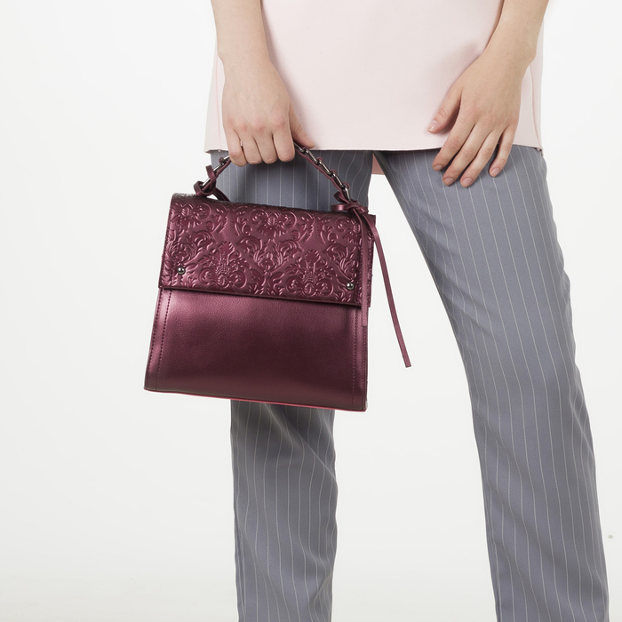 Сумка женская, отдел с перегородкой на молнии, наружный карман, цвет бордовый перламутровый
