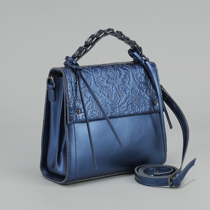 Сумка женская, отдел с перегородкой на молнии, наружный карман, цвет синий перламутровый