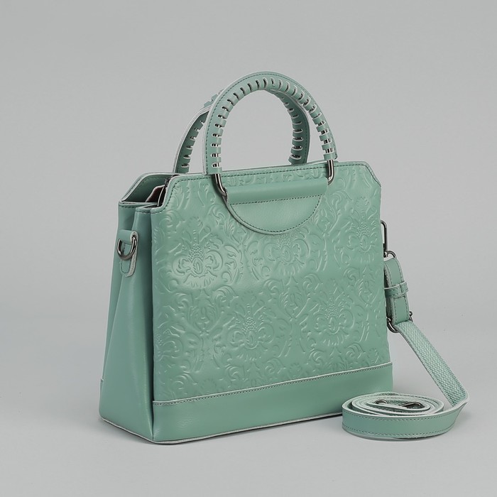 Сумка женская, 3 отдела на молнии, наружный карман, длинный ремень, цвет мятный