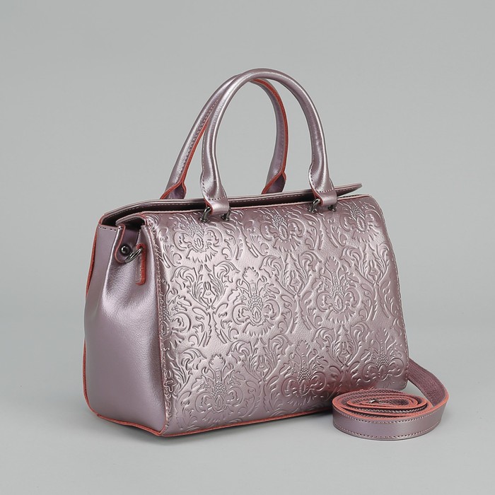 Сумка женская, 3 отдела на магните, наружный карман, длинный ремень, цвет розовый перламутровый