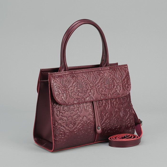 Сумка женская, отдел на молнии, 2 наружных кармана, длинный ремень, цвет бордовый