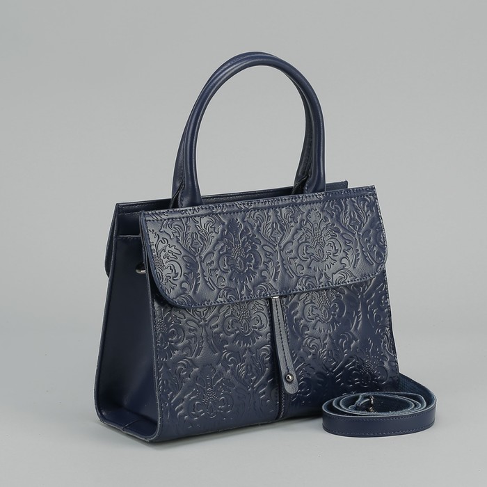 Сумка женская, отдел на молнии, 2 наружных кармана, длинный ремень, цвет синий