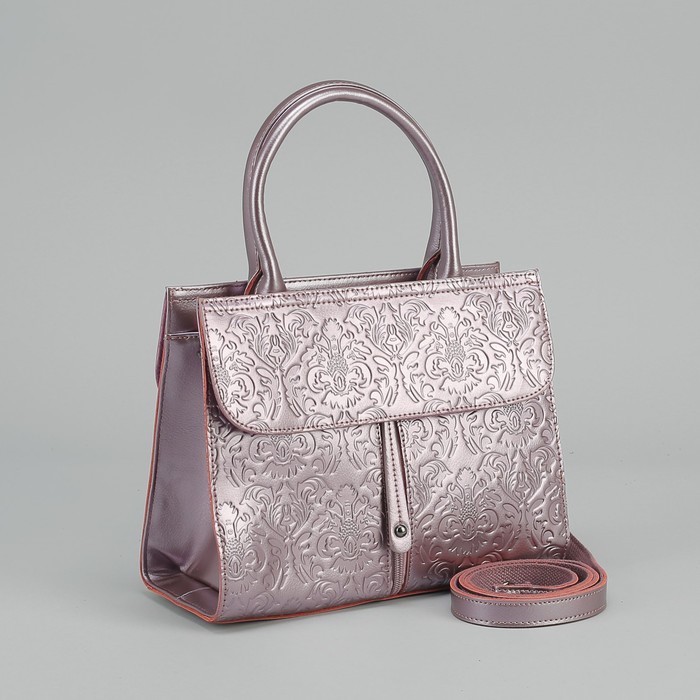 Сумка женская, отдел на молнии, 2 наружных кармана, длинный ремень, цвет розовый перламутровый