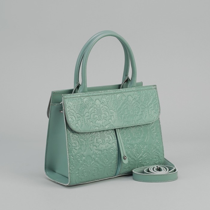 Сумка женская, отдел на молнии, 2 наружных кармана, длинный ремень, цвет голубой