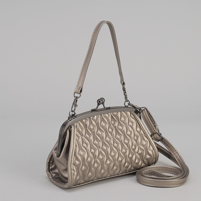 Сумка женская, отдел на фермуаре, длинный ремень, цвет серый