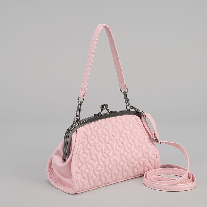 Сумка женская, отдел на фермуаре, длинный ремень, цвет розовый
