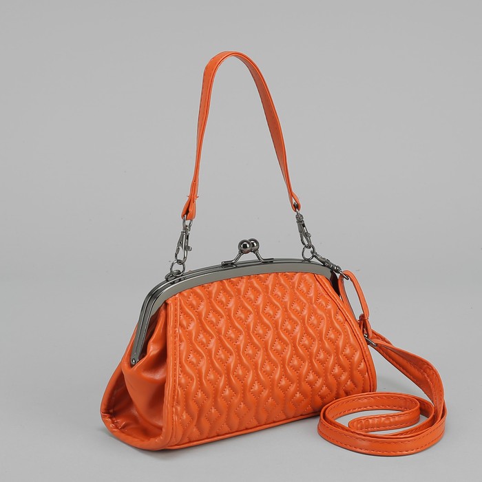 Сумка женская, отдел на фермуаре, длинный ремень, цвет оранжевый
