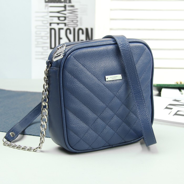 Сумка женская, отдел на молнии, наружный карман, длинный ремень, цвет синий