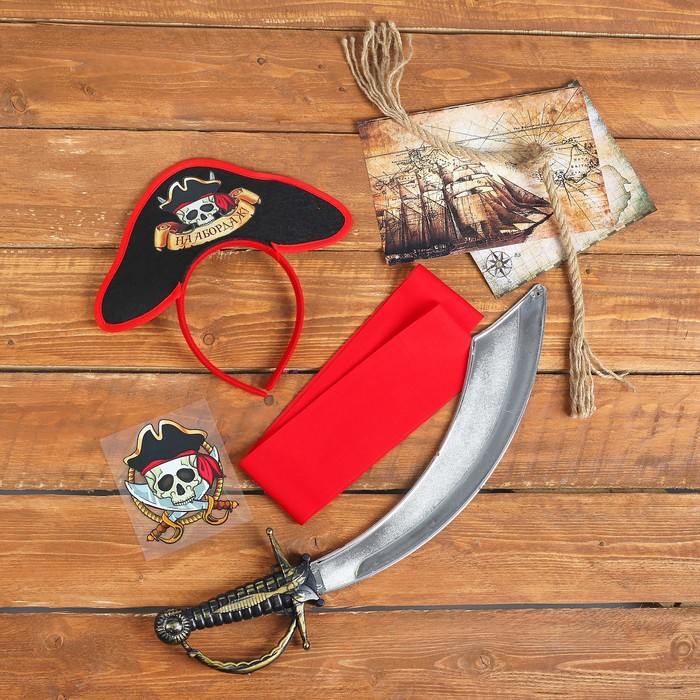 Карнавальный набор взрослый "Меткий Джек": ободок-шляпа, термопринт, пояс, меч