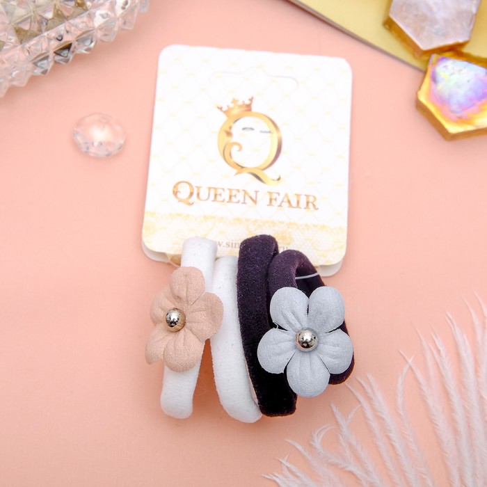 Резинка для волос "Махрушка цветок" набор 4 шт черный,белый