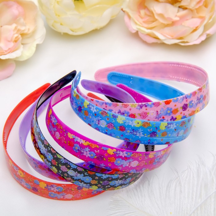 Ободок для волос "Адель" 2 см цветы голография микс