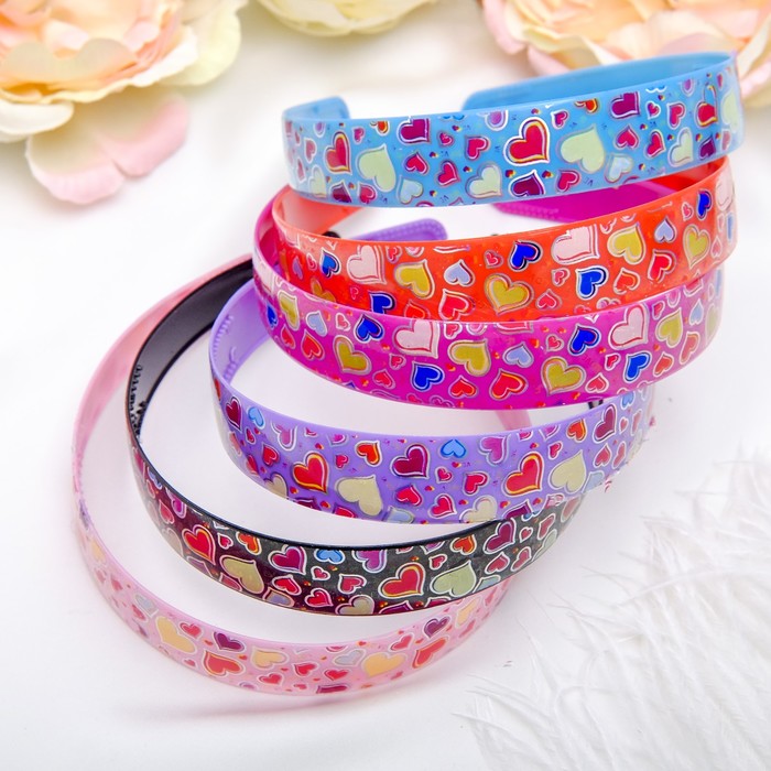 Ободок для волос "Адель" 2 см сердечки голография микс