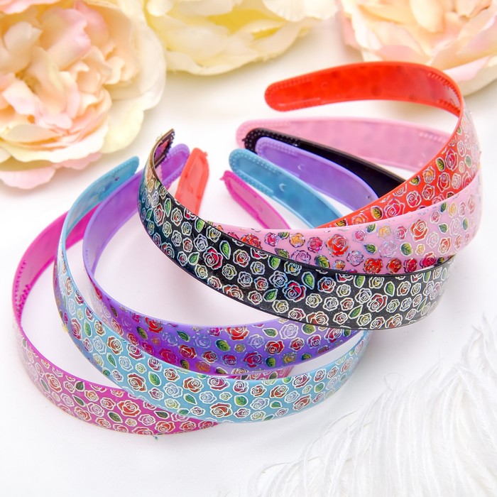 Ободок для волос "Адель" 2 см розы голография микс