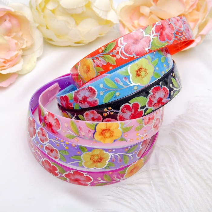 Ободок для волос "Адель" 2 см цветы голография микс