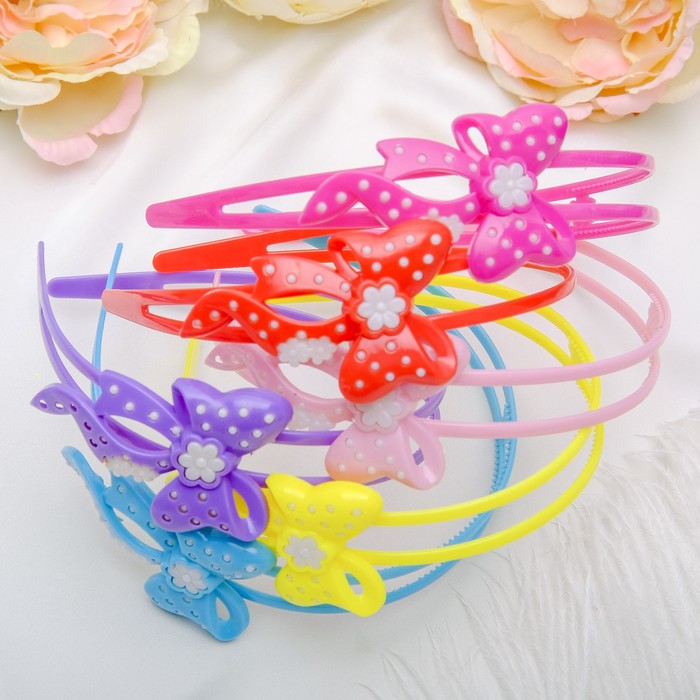 Ободок для волос "Цветы" 2 см бантик горох микс