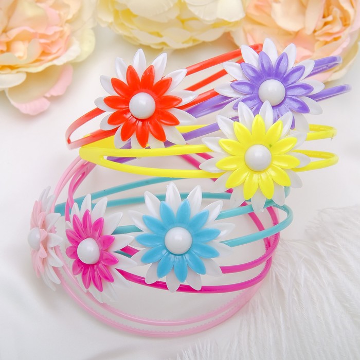 Ободок для волос "Цветы" 2 см ромашка микс