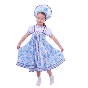 Русский народный костюм для девочки с кокошником, голубые узоры, р-р 34, рост 134 см