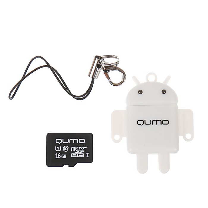 Карта памяти Qumo Fundroid MicroSD 3в1 16Гб Class 10 + USB картридер , белый