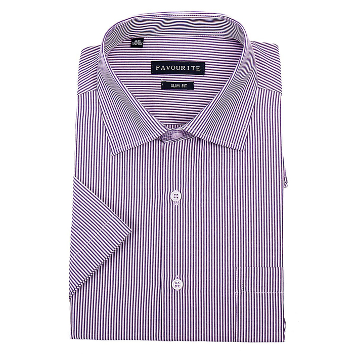 Сорочка приталенная мужская с коротким рукавом R107074s_FAV цвет фиолетовый, р-р 44 (176-182)   3694