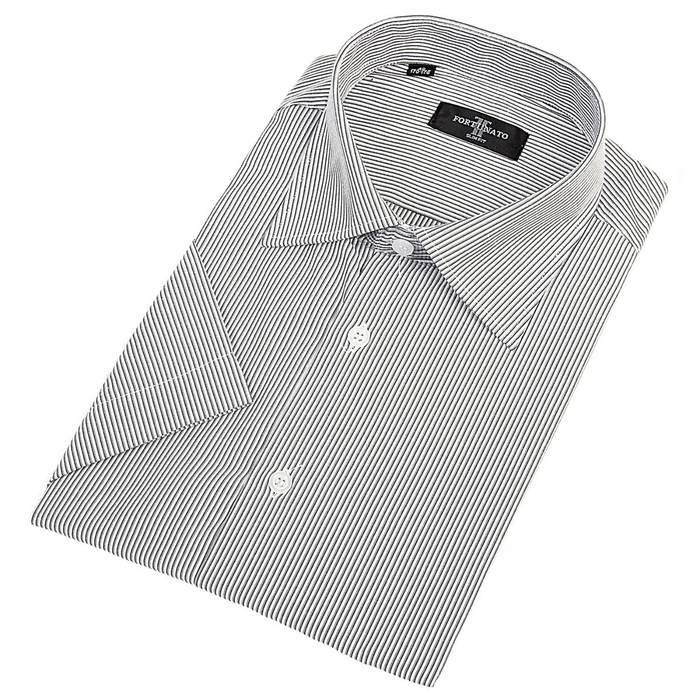 Сорочка приталенная мужская с коротким рукавом R108045s_FOR цвет чёрный, р-р 40 (170-176)