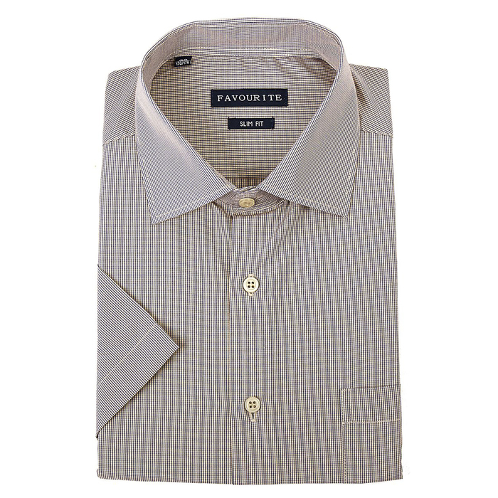 Сорочка приталенная мужская с коротким рукавом R417003s_FAV цвет бежевый, р-р 44 (182-188)