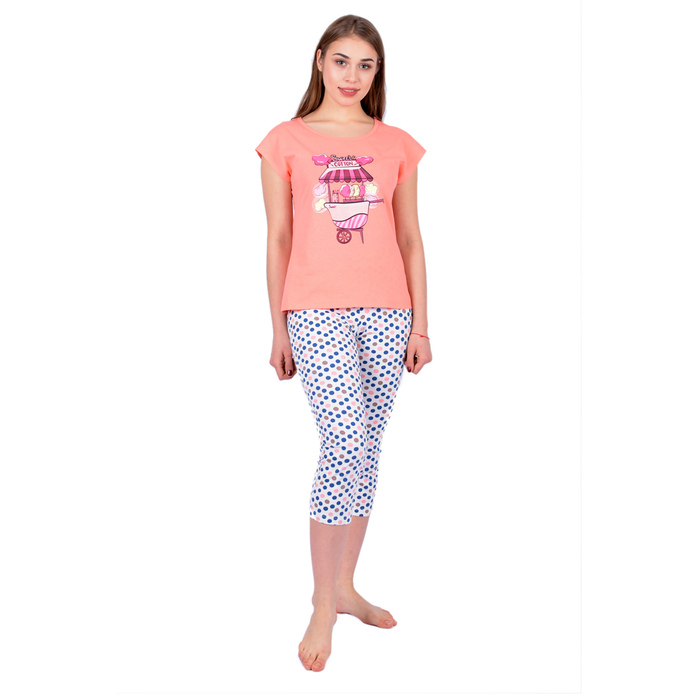 Комплект женский (футболка, бриджи) 205ХГ2210П цвет коралловый, р-р 48