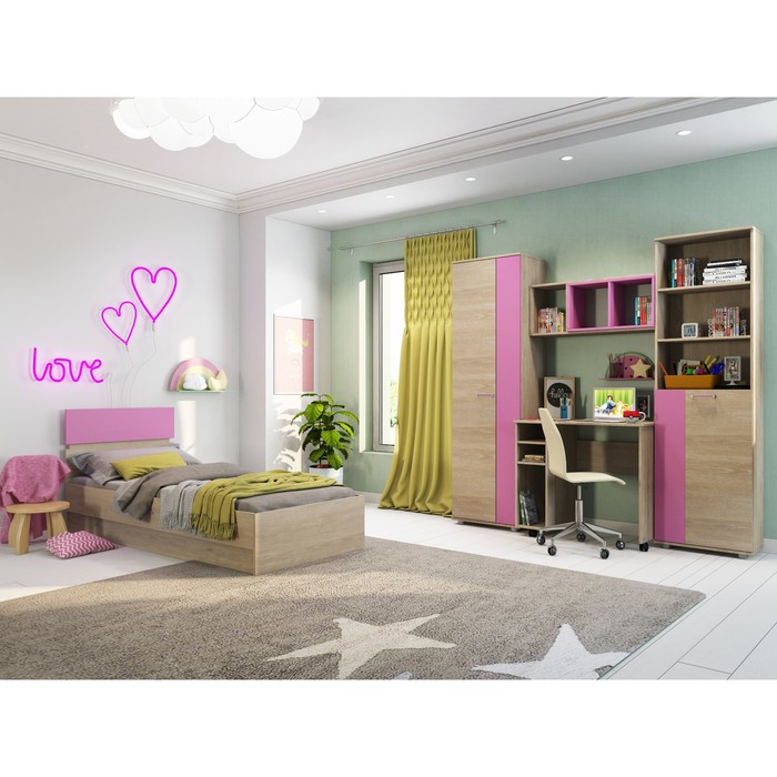 Кровать 900 (с основанием) Формула 945х2040х870 Дуб сонома/Розовый