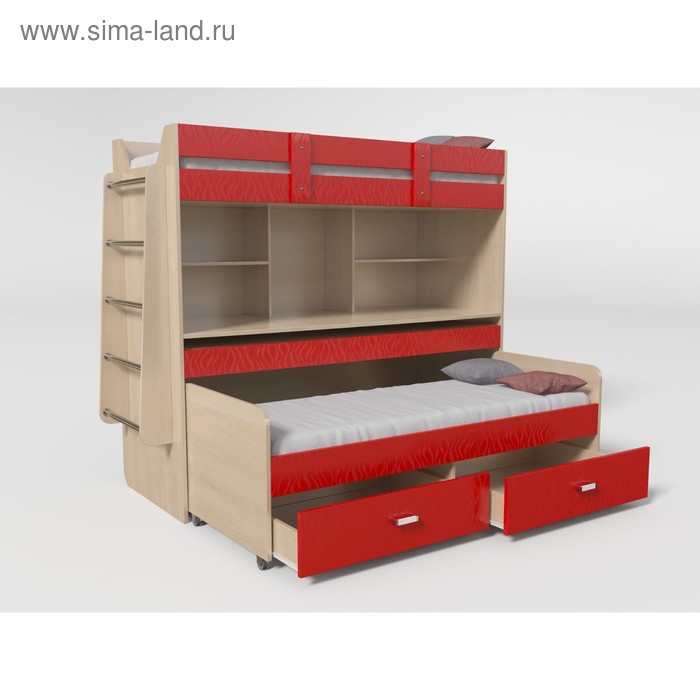 

Кровать 2х ярусная № 2 1900х750х1700 Дуб молочный/красный