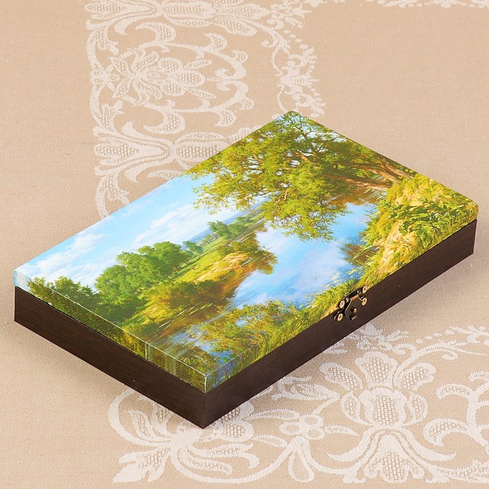 Купюрница-шкатулка "Летний пейзаж. Вид 2", 25х15х3,5 см, венге