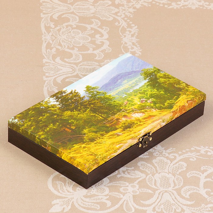 Купюрница-шкатулка "Летний пейзаж. Вид 3", 25х15х3,5 см, венге
