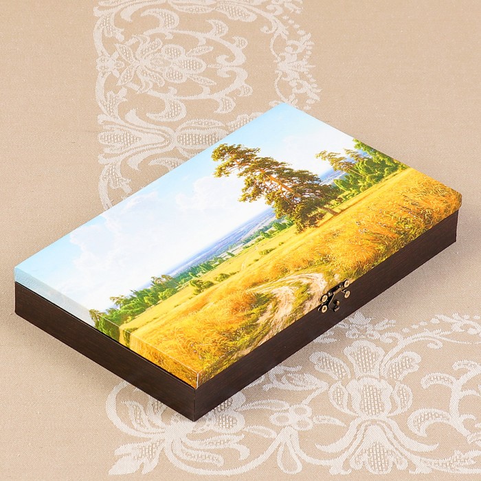 Купюрница-шкатулка "Летний пейзаж. Вид 5", 25х15х3,5 см, венге