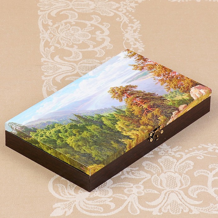Купюрница-шкатулка "Летний пейзаж. Вид 6", 25х15х3,5 см, венге