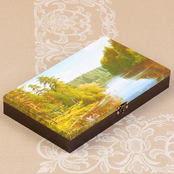 Купюрница-шкатулка "Летний пейзаж. Вид 9", 25х15х3,5 см, венге