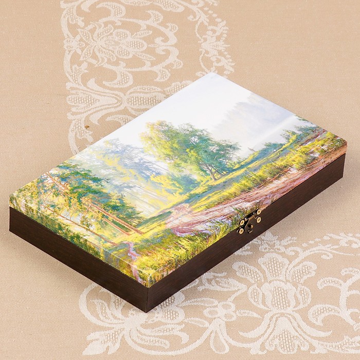 Купюрница-шкатулка "Летний пейзаж. Вид 10", 25х15х3,5 см, венге