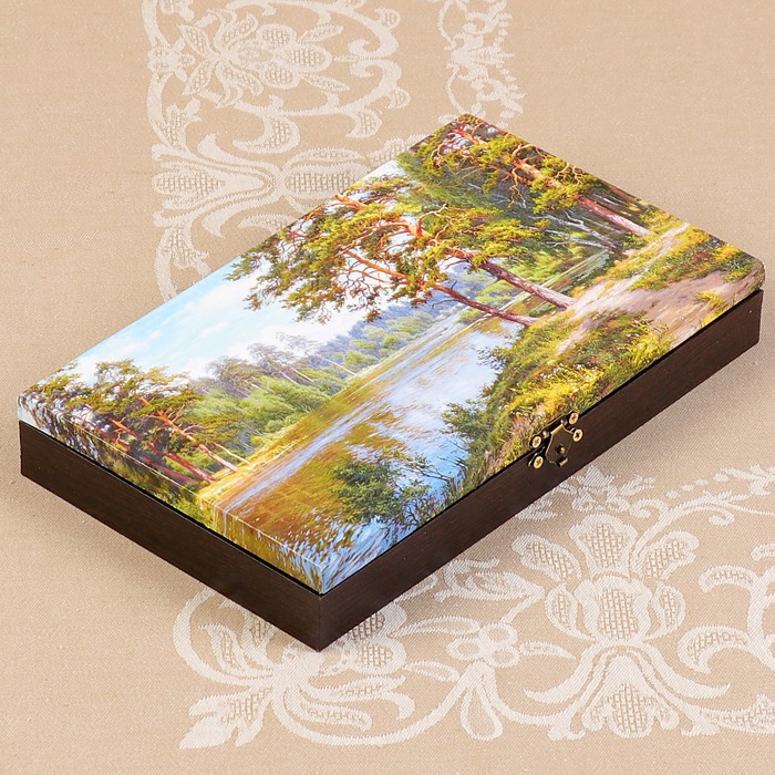 Купюрница-шкатулка "Летний пейзаж. Вид 13", 25х15х3,5 см, венге