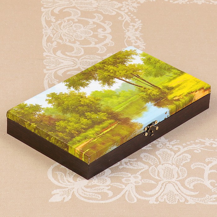 Купюрница-шкатулка "Летний пейзаж. Вид 14", 25х15х3,5 см, венге