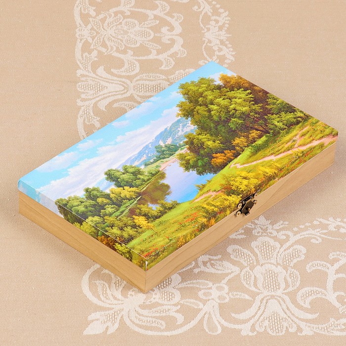 Купюрница-шкатулка "Летний пейзаж. Вид 15", 25х15х3,5 см, венге