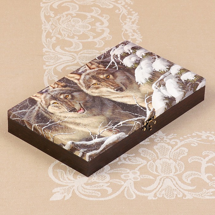 Купюрница-шкатулка "Волки", 25х15х3,5 см, венге