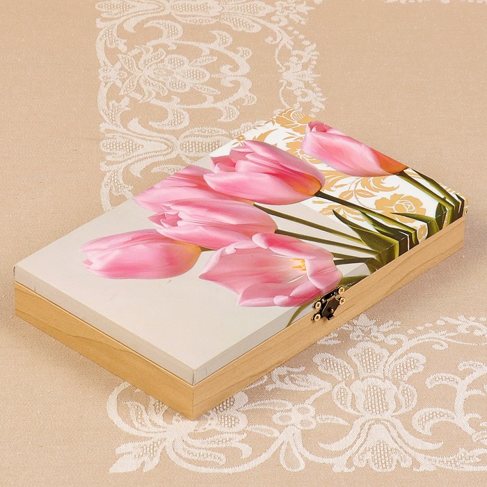 Купюрница-шкатулка "Розовые тюльпаны", 25х15х3,5 см, светлая