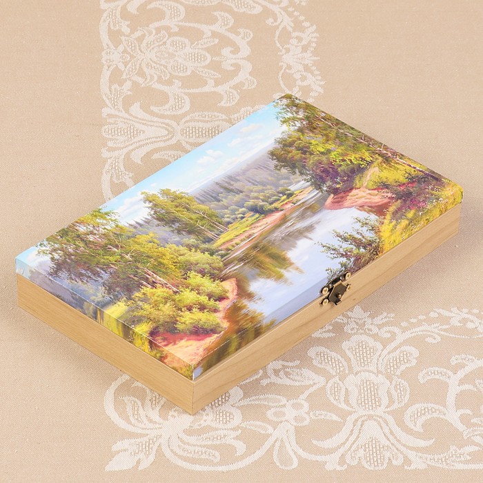 Купюрница-шкатулка "Летний пейзаж. Вид 14", 25х15х3,5 см, светлая