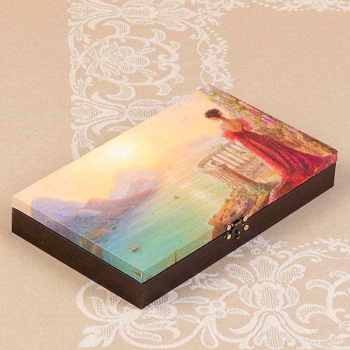 Купюрница-шкатулка "Девушка у моря", 25х15х3,5 см, венге