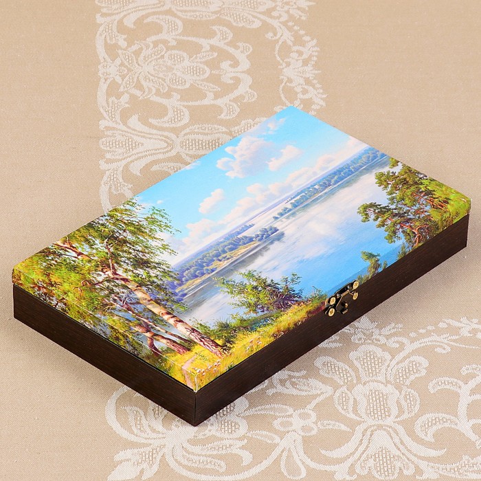 Купюрница-шкатулка "Летний пейзаж. Вид 24", 25х15х3,5 см, венге