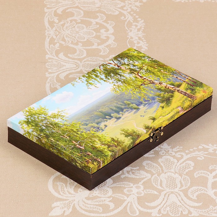 Купюрница-шкатулка "Летний пейзаж. Вид 16", 25х15х3,5 см, венге